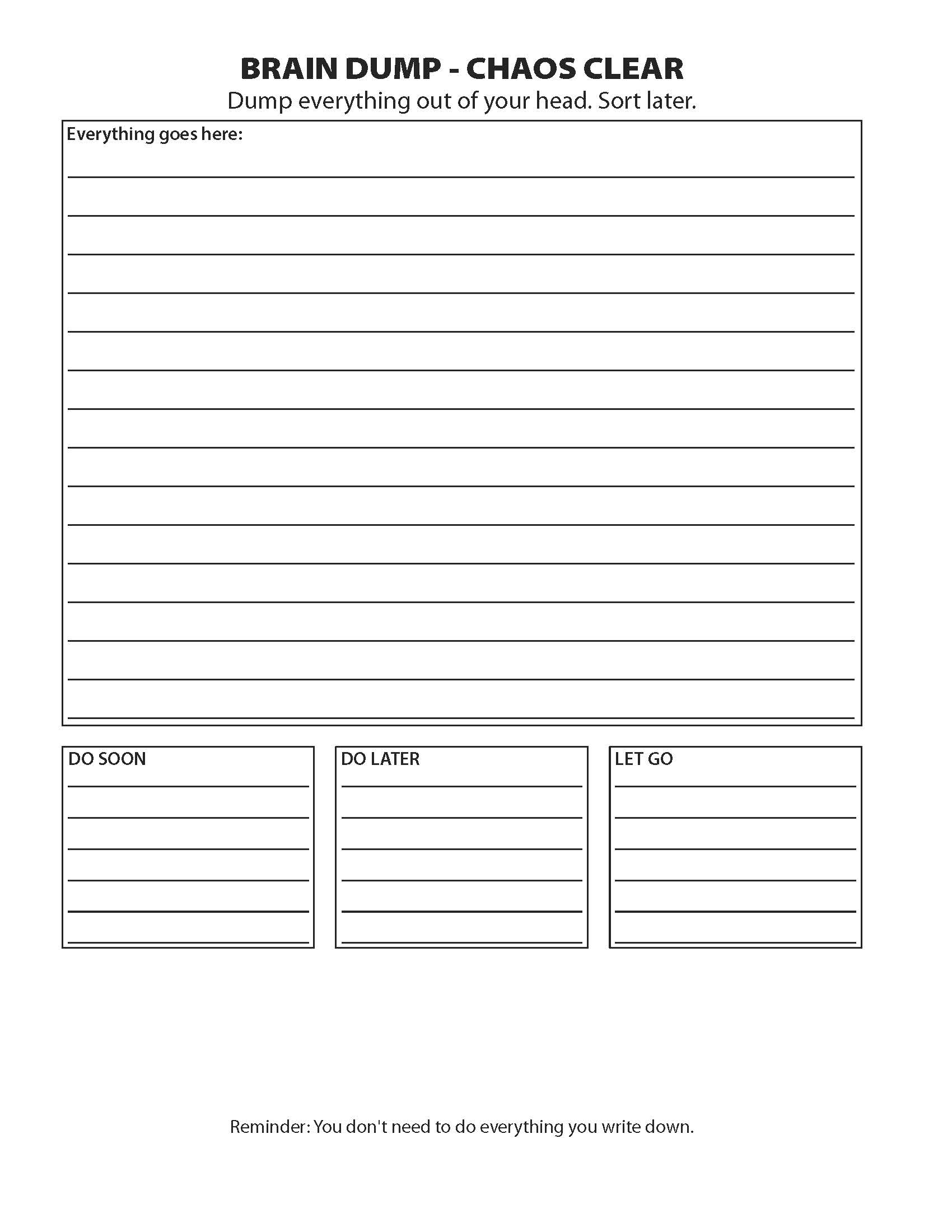 Preview of the Brain Dump workbook page